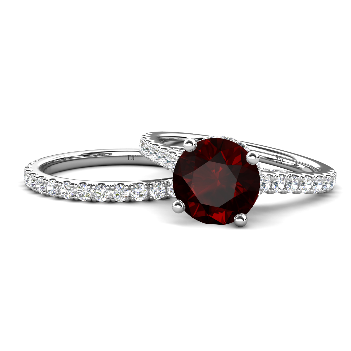 Kalina 2.23 ctw Red Garnet Accented Lab Grown Diamonds Bridal Set Ring  